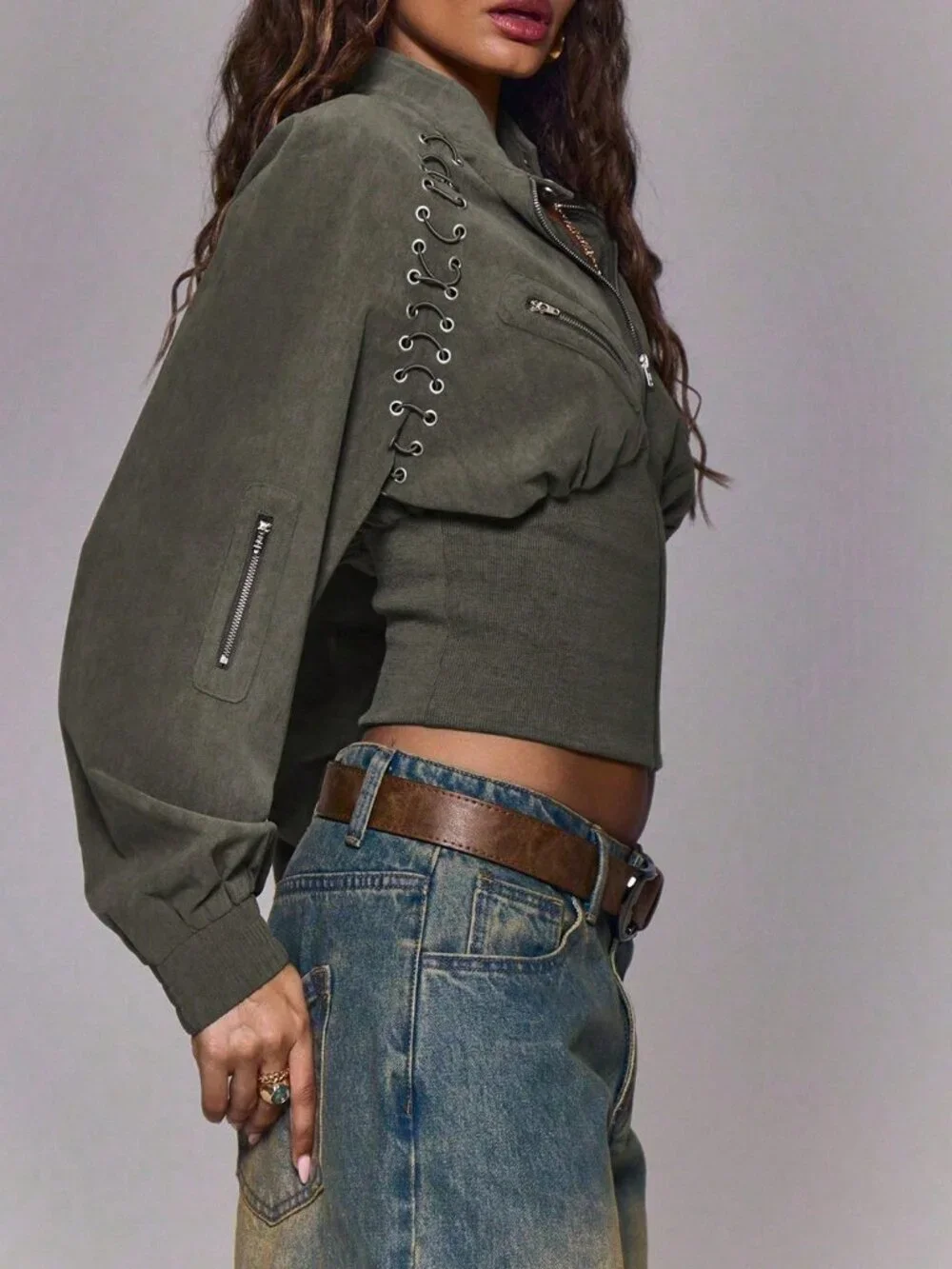 Casual Women's Button Detail and Cinched Waist Fitted Jacket